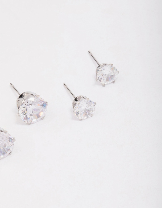 Lovisa - Waterproof Stainless Steel Graduating Cubic Zirconia Earring 3-Pack