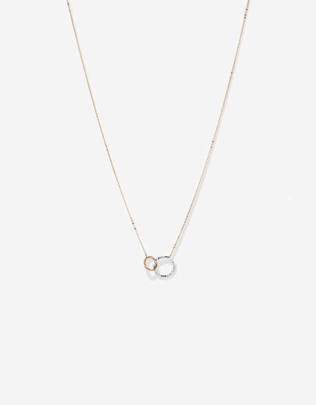 Michael Hill - Two-Tone Double Circle Link Hammered Finish Necklace in 10kt White & Yellow Gold