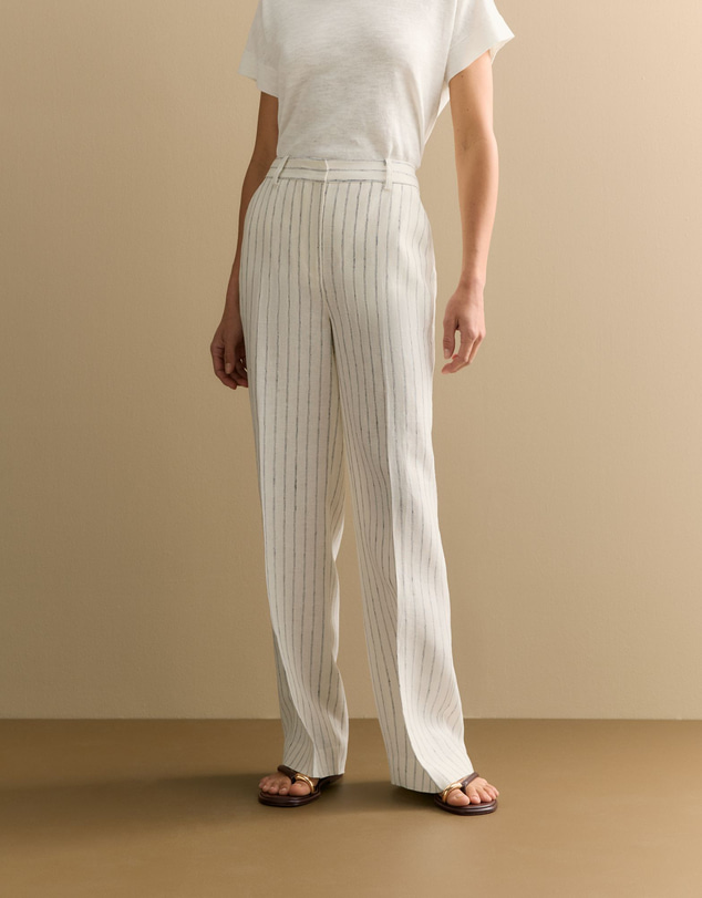 Trenery - Linen Dot Stripe Pant in White