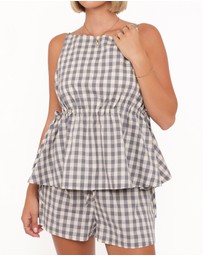 Petal & Pup - Rory Top - Slate Blue Gingham