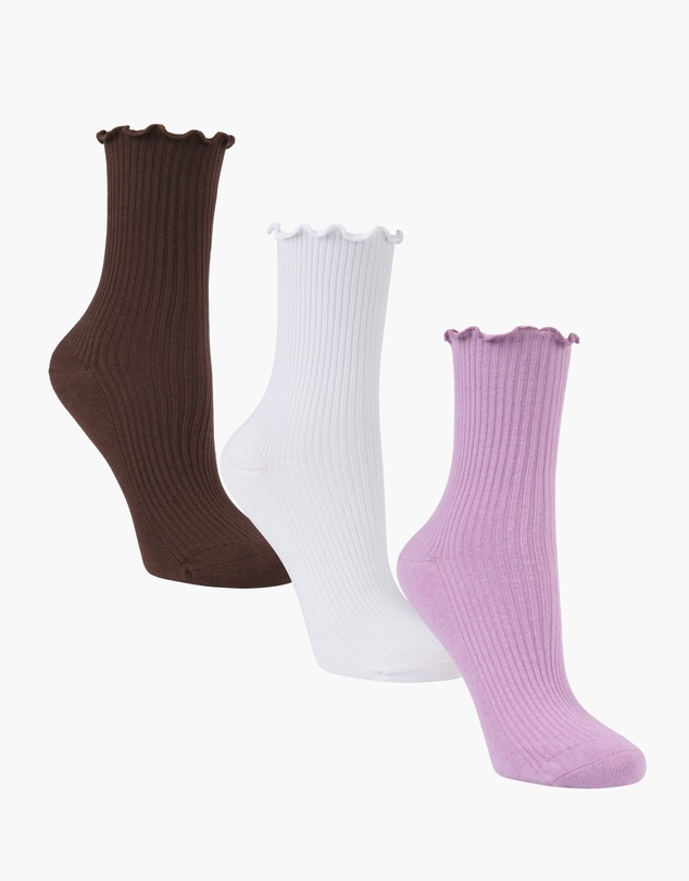 Pussyfoot - 3 Pack Ribbed Frill Quarter Crew Socks Bamboo Cotton Circulation Friendly Comfort Top