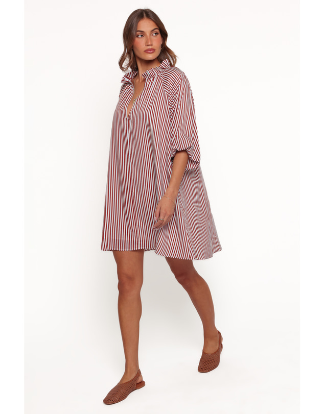 Petal & Pup - Doran Mini Dress - Brown/Blue Stripe