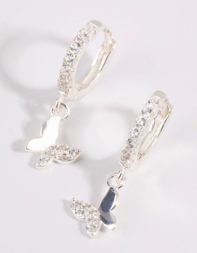 Lovisa - Sterling Silver Diamante Butterfly Huggie Earrings