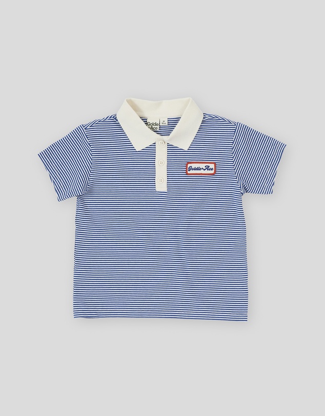 Goldie + Ace - Navy Stripe Logo Polo Top - Babies-Kids