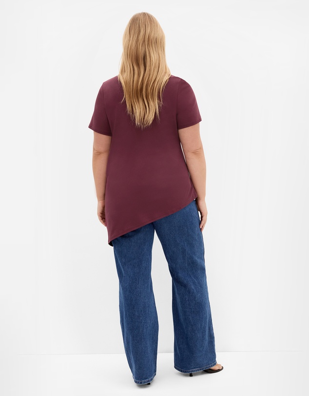City Chic - Plus size Angled Hem Cotton Tee - wildberry