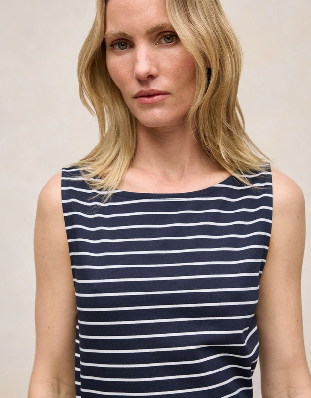 Trenery - Modal Cotton Stripe Boatneck Tank in Night Sky