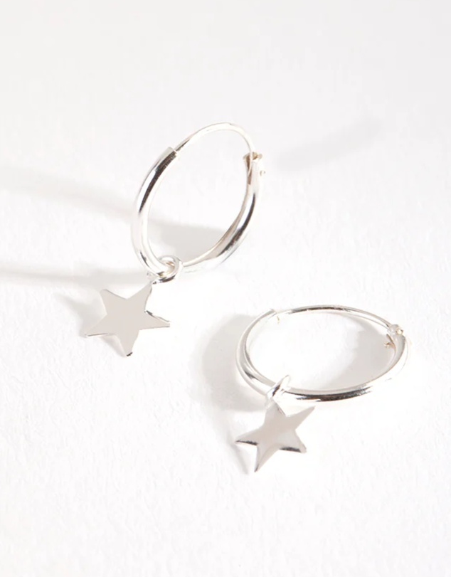Lovisa - Sterling Silver Plain Star Dangle Hoop Earrings