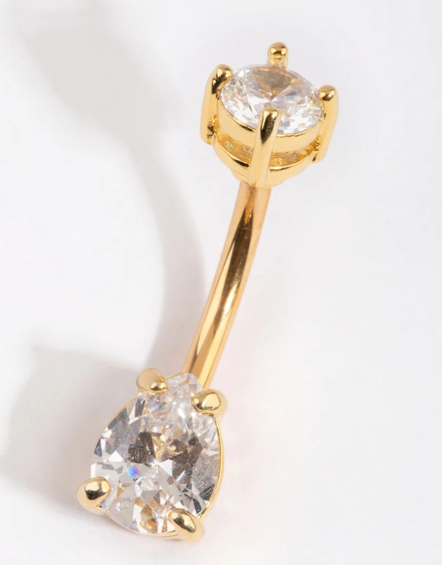 Lovisa - Gold Plated Titanium Pear Diamante Medium Belly Bar