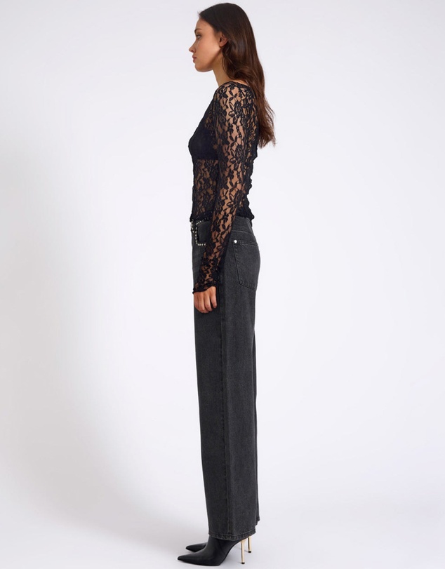 ONE TEASPOON - Wednesday Lace Long Sleeve Top - Black