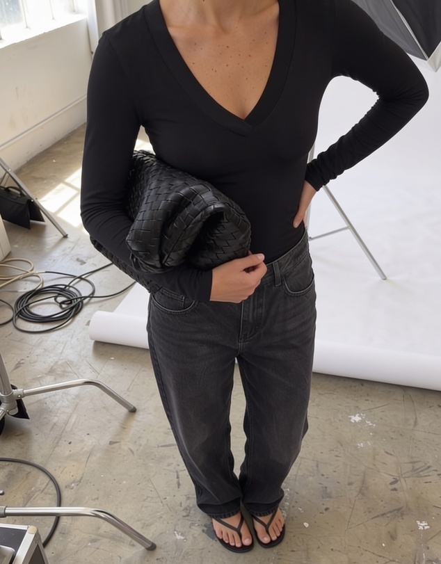 Style Addict - Margaux Deep V Henley Top - Black