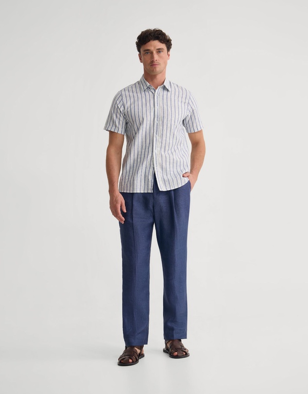Oxford - Leyton Short Sleeve Stripe Linen Shirt