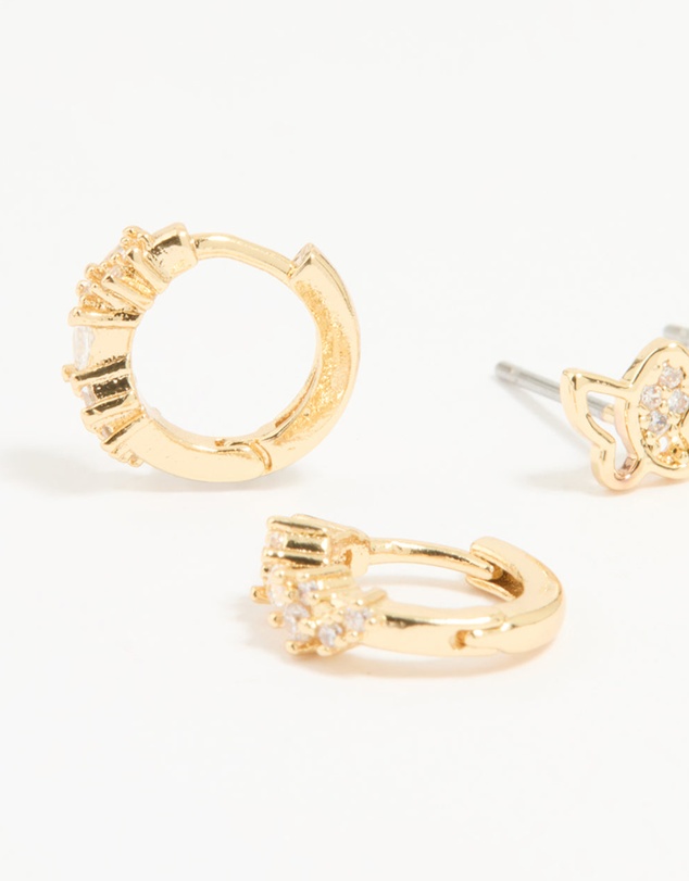 Lovisa - Gold Plated Cubic Zirconia Butterfly Huggie & Stud Earrings 2-Pack