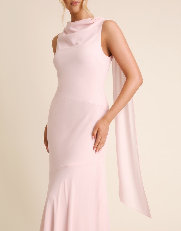 Six Stories - High Cowl Neck Drape Chiffon Bridesmaid Dress