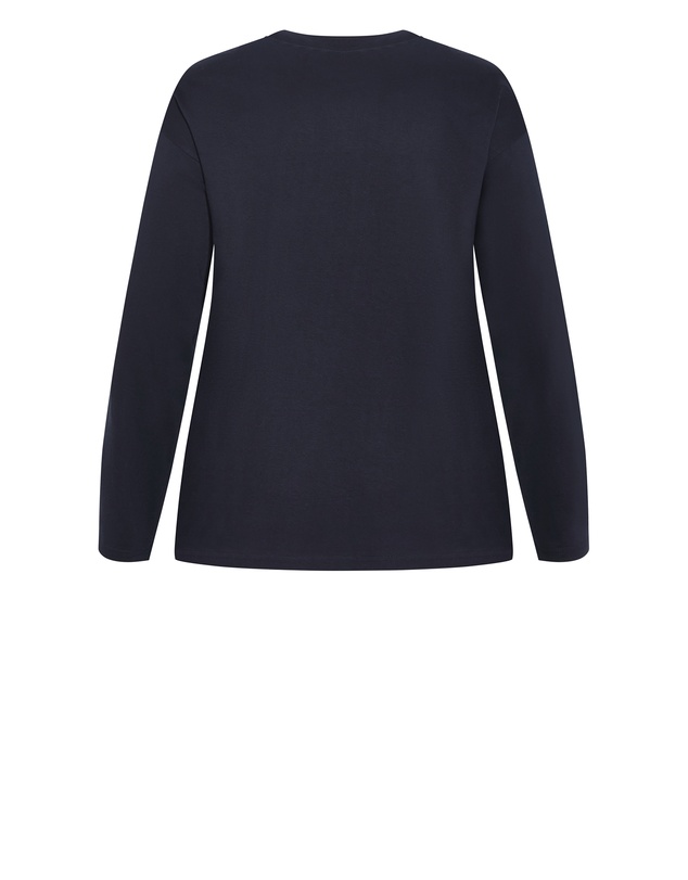 City Chic - Plus size Oversized Amsterdam Long Sleeve Cotton Tee - navy