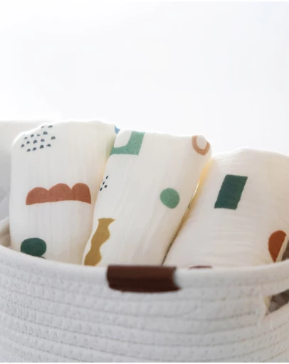Living Textiles - 3 Pack Muslin Wash Cloths - Geo Mod