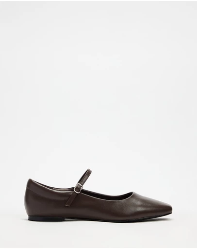 AERE - Leather Mary Jane Ballet Flats - Women's