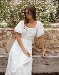 Petal & Pup - Clo Puff Sleeve Midi Dress - White Broderie