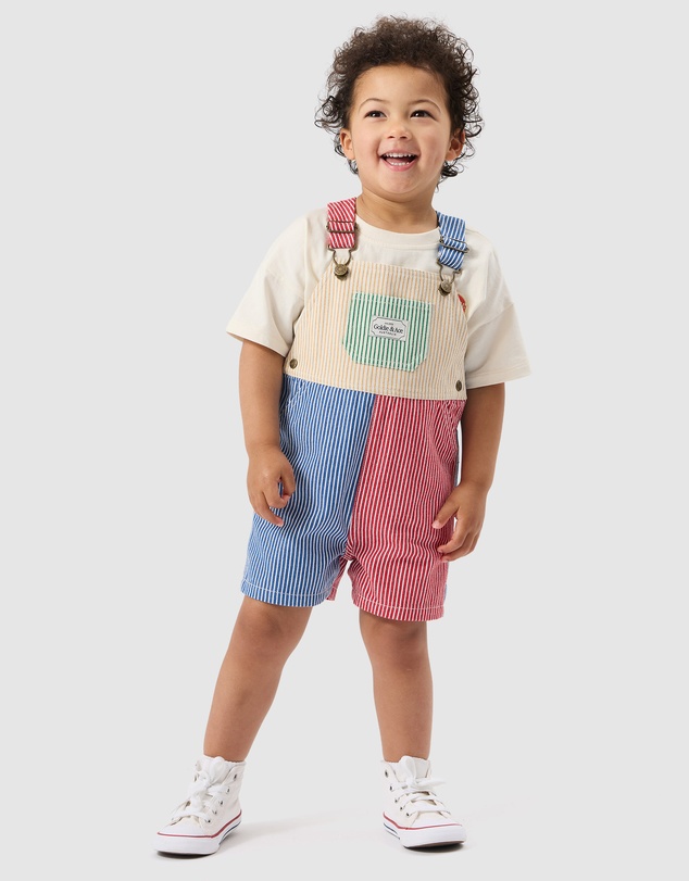 Goldie + Ace - Patchwork Stripe Burton Overalls - Babies-Kids