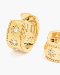 Lovisa - Waterproof Gold Plated Stainless Steel Cubic Zirconia Celestial Etched Hoop Earrings
