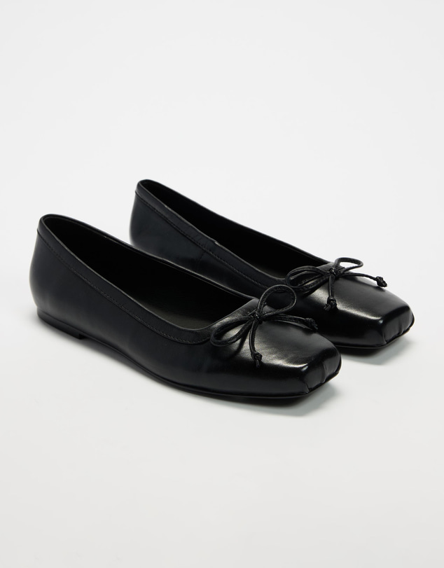 AERE - Square Toe Leather Ballet Flats - Women's