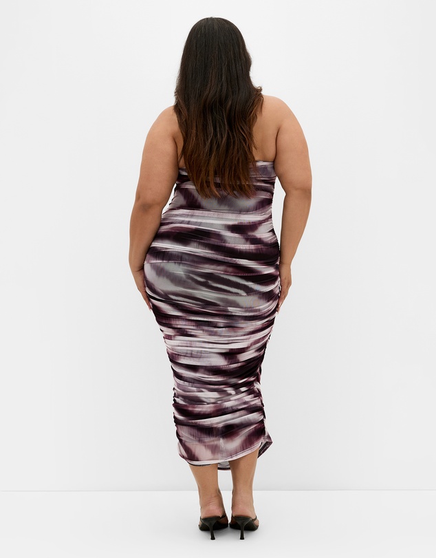City Chic - Plus size Halo Strapless Ruched Print Dress - dark chocolate