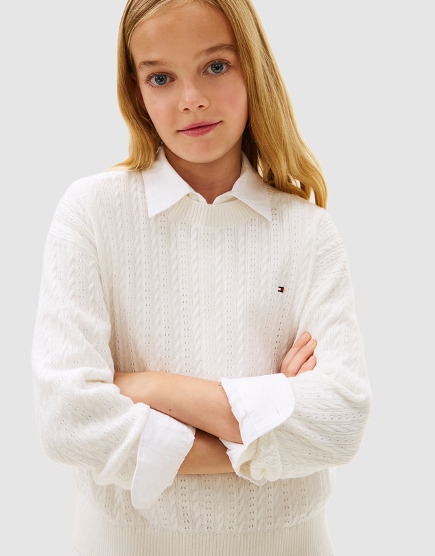 Tommy Hilfiger - Girls Pointelle Cable Knit Relaxed Jumper - Teens