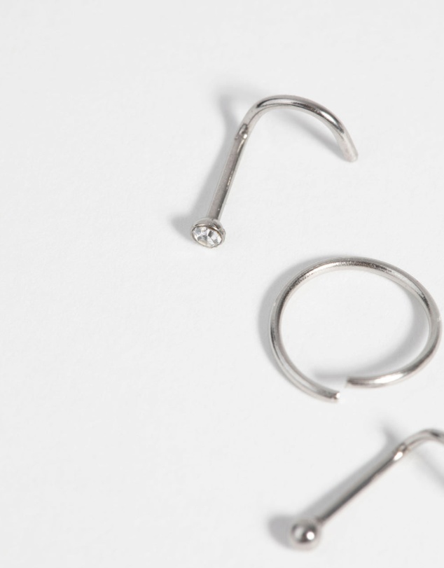 Lovisa - Surgical Steel Nose Stud & Ring Pack with Diamantes