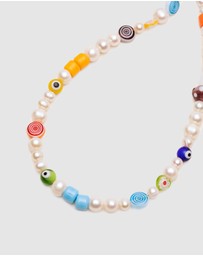 Nialaya Jewellery - Men's Pearl Choker with Playful Glass Beads