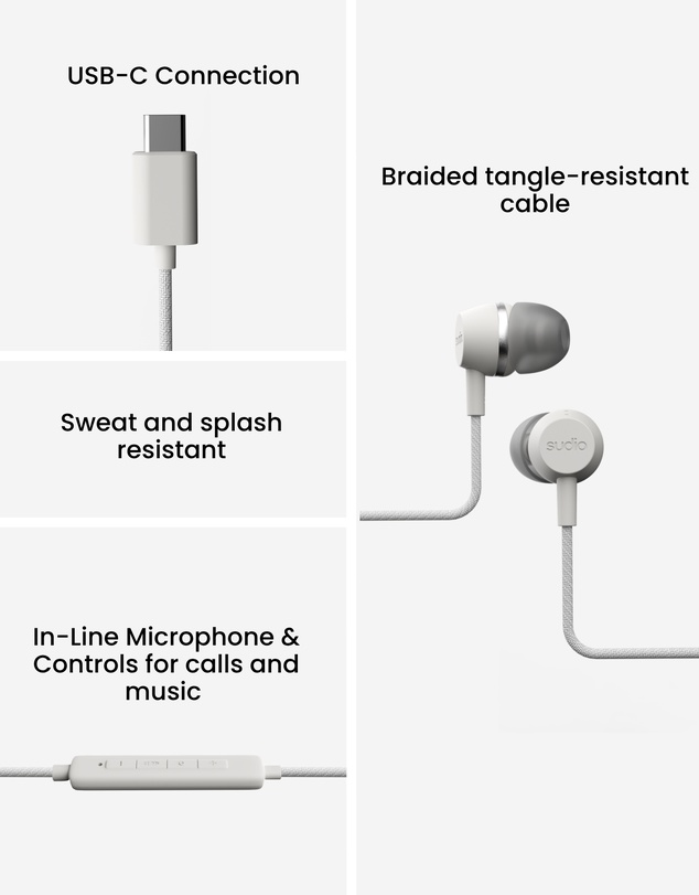 Sudio - V3 Pro - USB-C Tangle-Free Universal Wired Earbuds