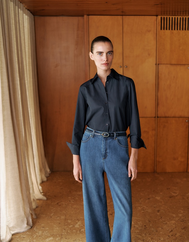 Trenery - Cotton Poplin Long Sleeve Shirt in Night Sky