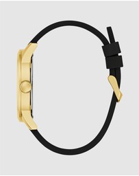 GUESS - Guess Triangle Men's 44mm Black Dial Gold-Tone Case and Black Leather Strap