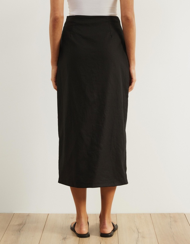 Atmos&Here - Isla Linen Blend Button Up Midi Skirt