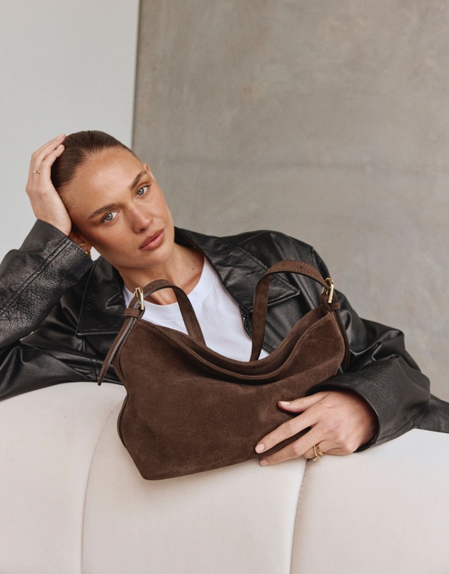 VESTIRSI - Eden Dark Chocolate Suede Shoulder Bag