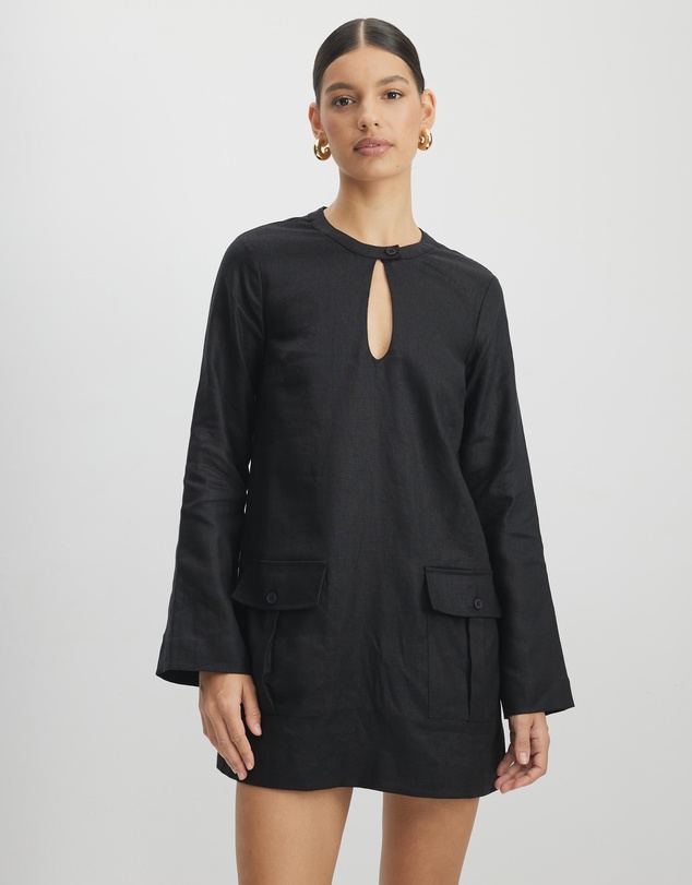 AERE - Ania Pocket Detail Linen Mini Dress