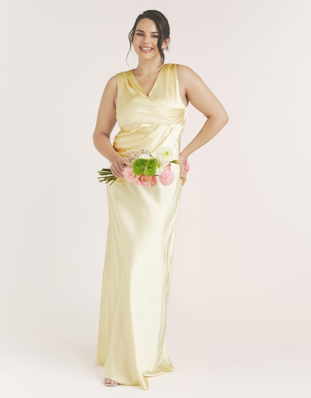 Six Stories - Plunge Drape Detail Satin Bridesmaid Dress