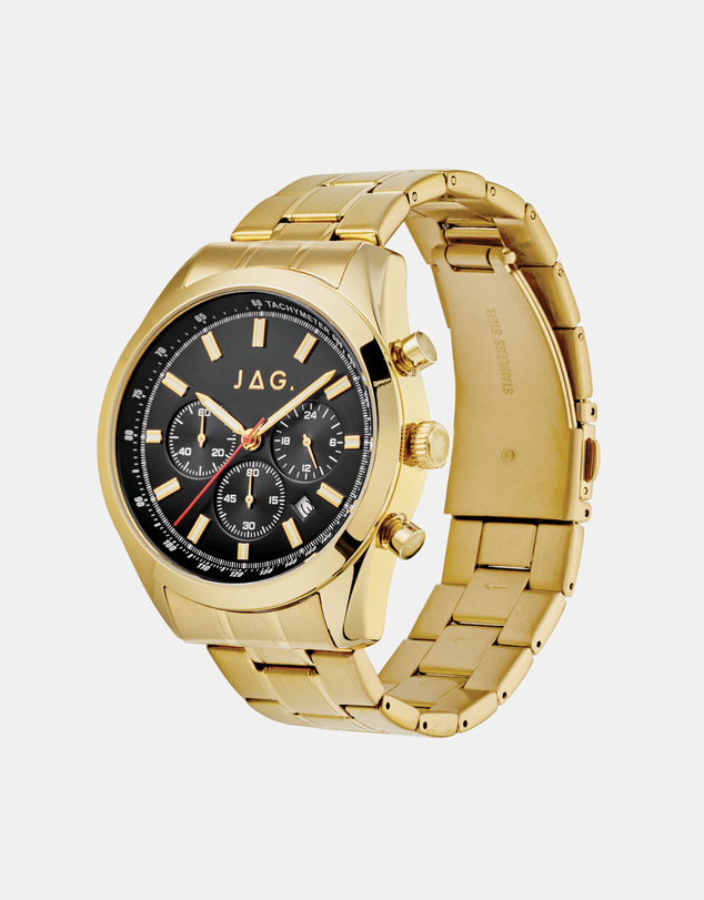 Jag - Rhys Mens Black Dial 43mm Gold Watch