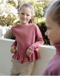 Olive & The Captain - Rose Stripe Boxy Frill Long Sleeve Top