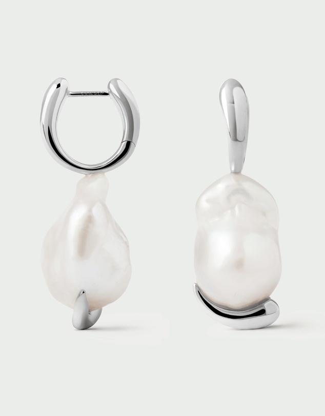 PDPAOLA - Pearl Mist Silver Hoops
