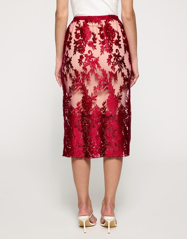 Lindsay Nicholas New York - Crimson Rose Lace Skirt with Nude Underskirt