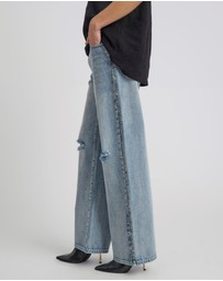 ONE TEASPOON - 25th Anniversary Jackson Mid Waist Wide Leg Studded Denim Jeans - Salty Dog