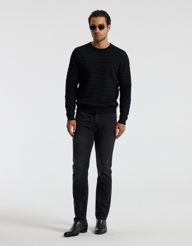 Calibre - Geometric Jacquard Crew Neck Sweater Navy