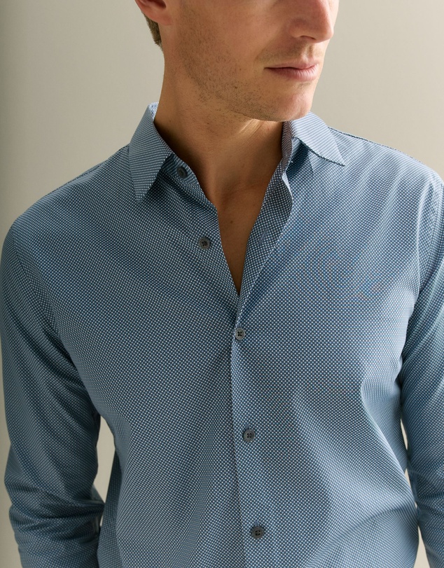 Trenery - Tailored Fit Cotton Poplin Micro Spot Shirt in Petrol Blue