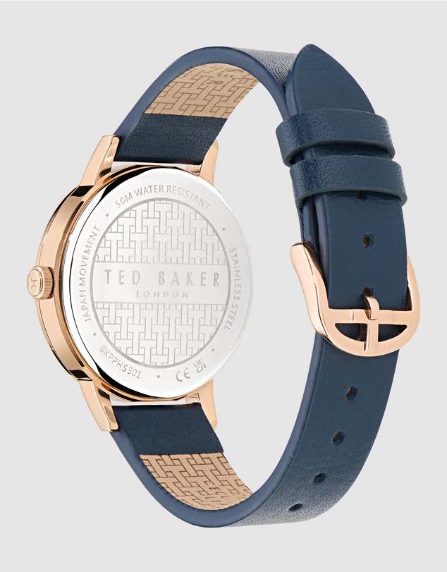 Ted Baker - Phylipa Rose Gold-Tone Printed Blue Leather Watch
