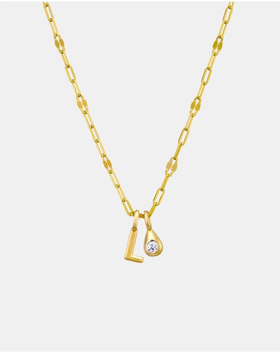 Zoe Olivia - 14K Gold Vermeil Imprint Initial L Cubic Zirconia Necklace