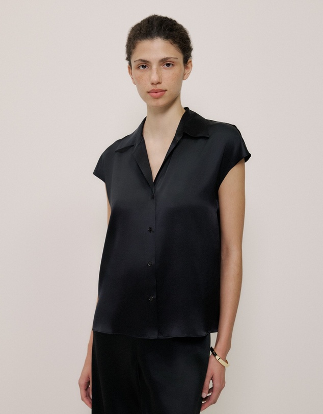 Trenery - Silk Satin Cap Sleeve Shirt in Black