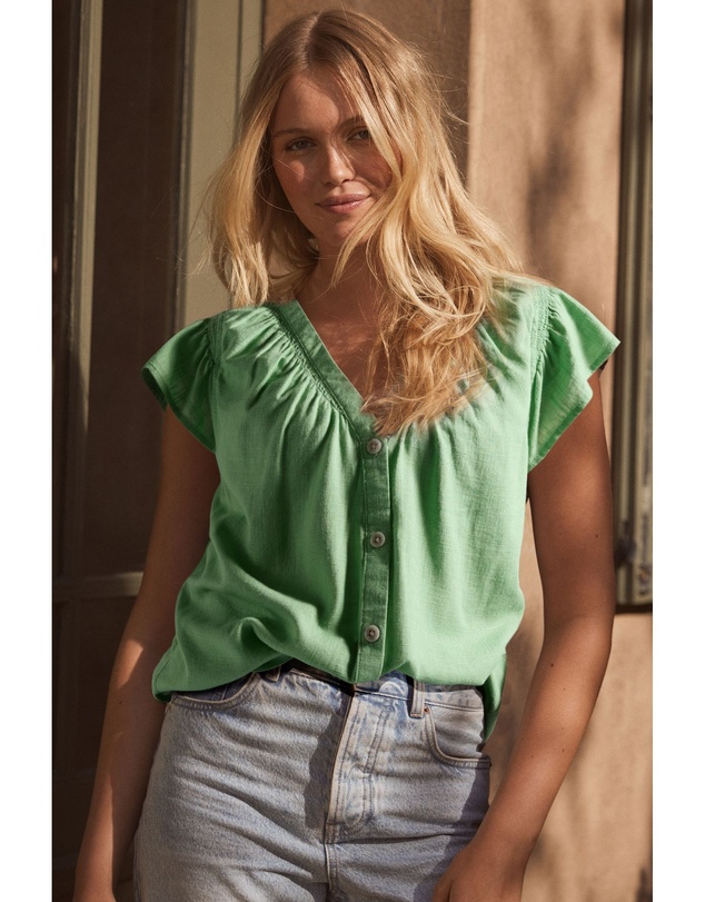 NEXT - Linen Blend Button Down Ruffle Sleeve Top