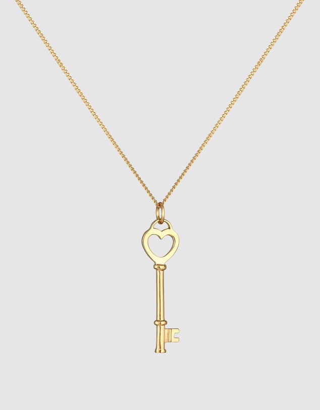 Elli Jewelry - Necklace Heart Key 925 Sterling Silver Gold Plated