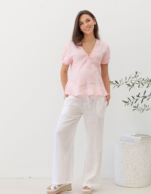 Angel Maternity - Brigitte Maternity Linen Blouse Top - Pink