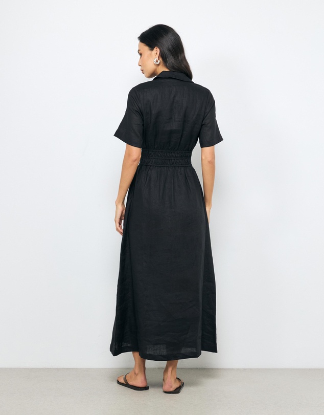 AERE - Ada Shirred Waist Linen Shirt Dress