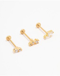 Lovisa - Gold Plated Surgical Steel Double Baguette Flat Back 3-Pack